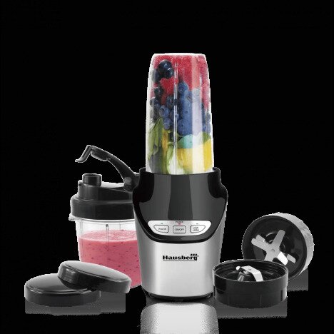 Blender 2 in 1 , Hausberg HB-7705NG, putere 1000W, Nutrition Extractor,8 pcs negru